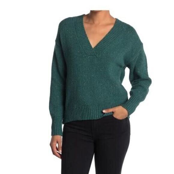 Abound Women's Weekend V-Neck Flecked Pullover Sweater in Teal Cyrus Nep Medium - Picture 1 of 4